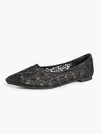 Black Mesh Ballet Flats Lace Pointed Toe Slip On Work Shoes Casual Outfits
