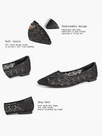 Black Mesh Ballet Flats Lace Pointed Toe Slip On Work Shoes Casual Outfits