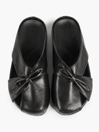 Women's White Faux Leather Knot Flat Mules Open Toe Slip-On Slide Sandals