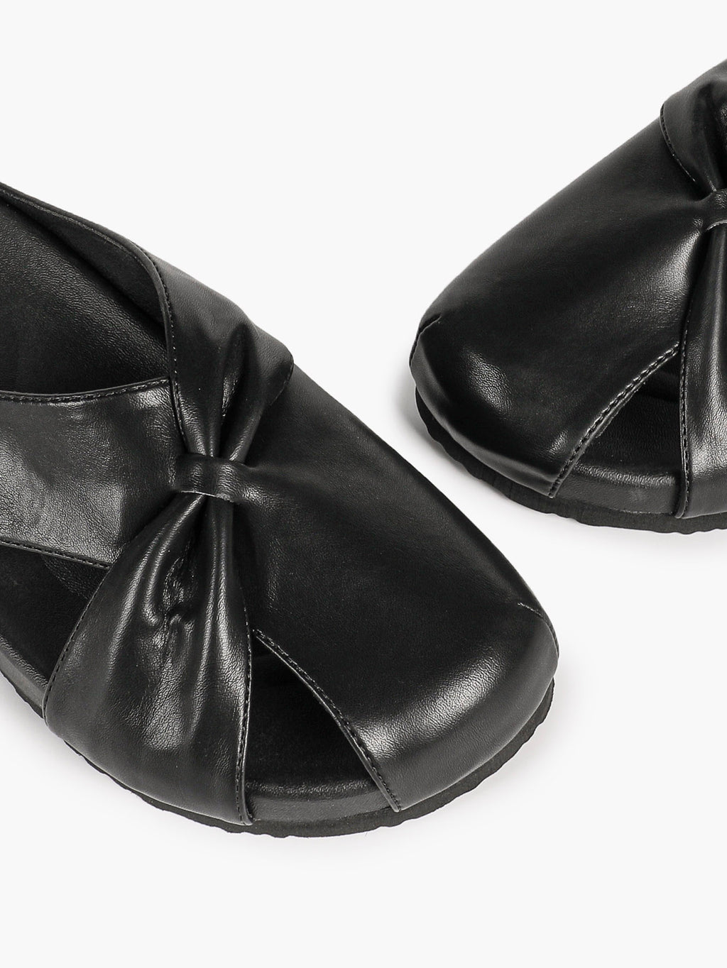 Women's White Faux Leather Knot Flat Mules Open Toe Slip-On Slide Sandals