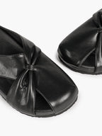 Women's White Faux Leather Knot Flat Mules Open Toe Slip-On Slide Sandals