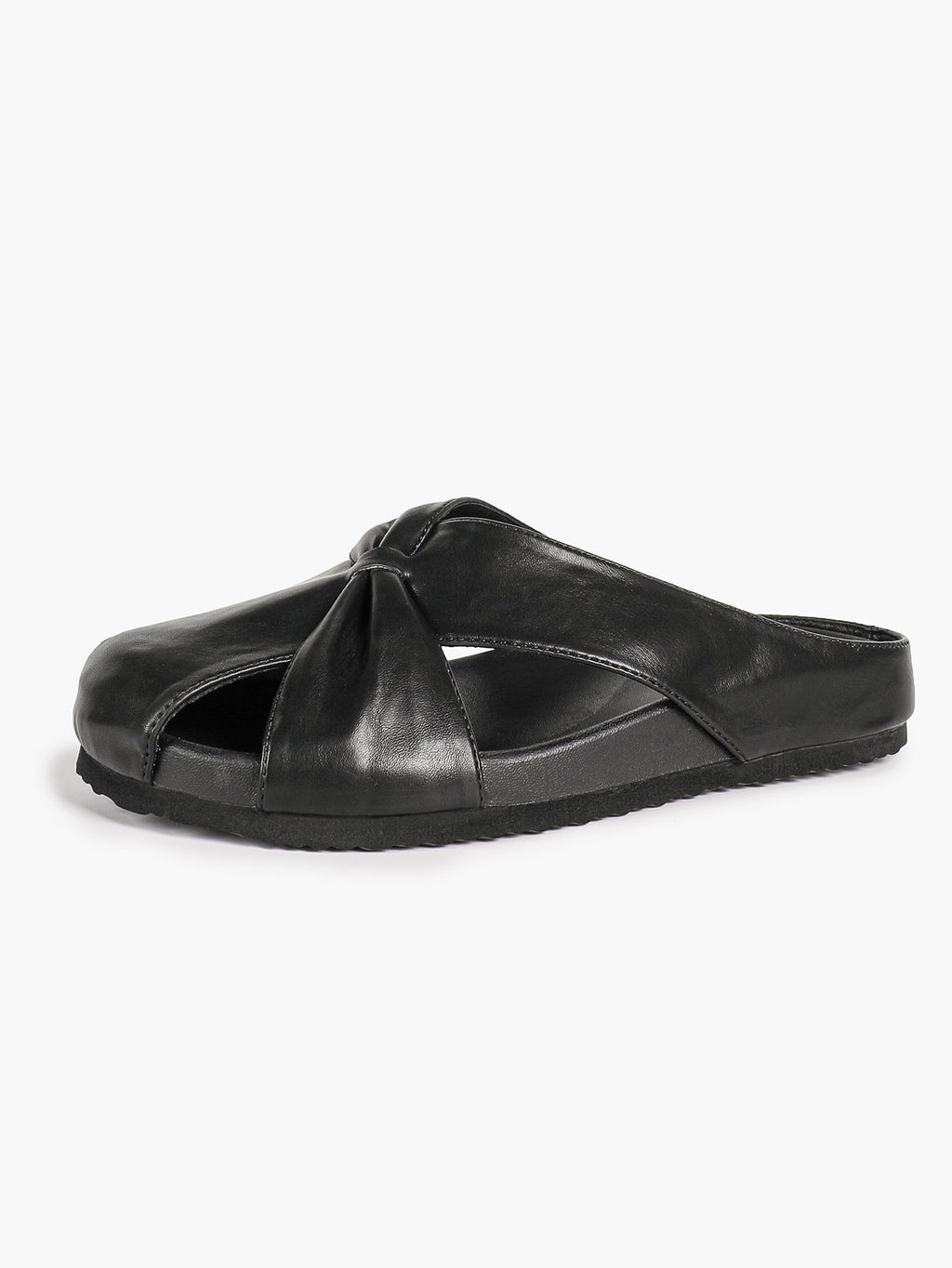 Women's White Faux Leather Knot Flat Mules Open Toe Slip-On Slide Sandals