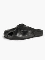 Women's White Faux Leather Knot Flat Mules Open Toe Slip-On Slide Sandals