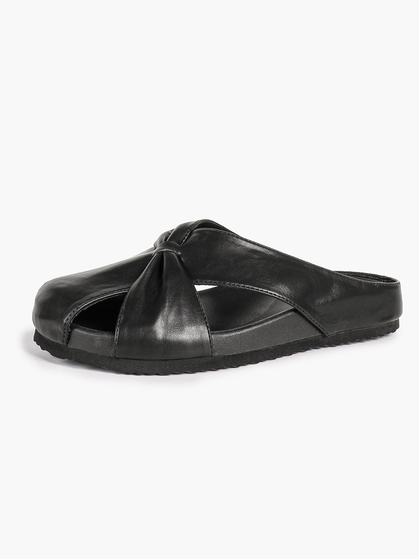 Women's White Faux Leather Knot Flat Mules Open Toe Slip-On Slide Sandals
