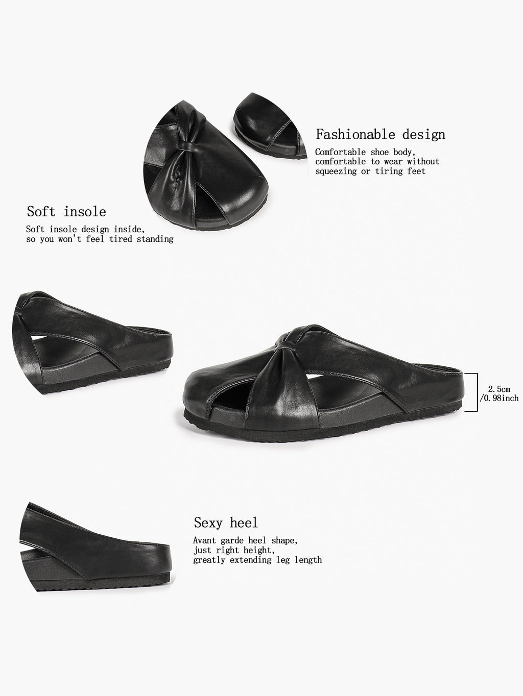 Women's White Faux Leather Knot Flat Mules Open Toe Slip-On Slide Sandals