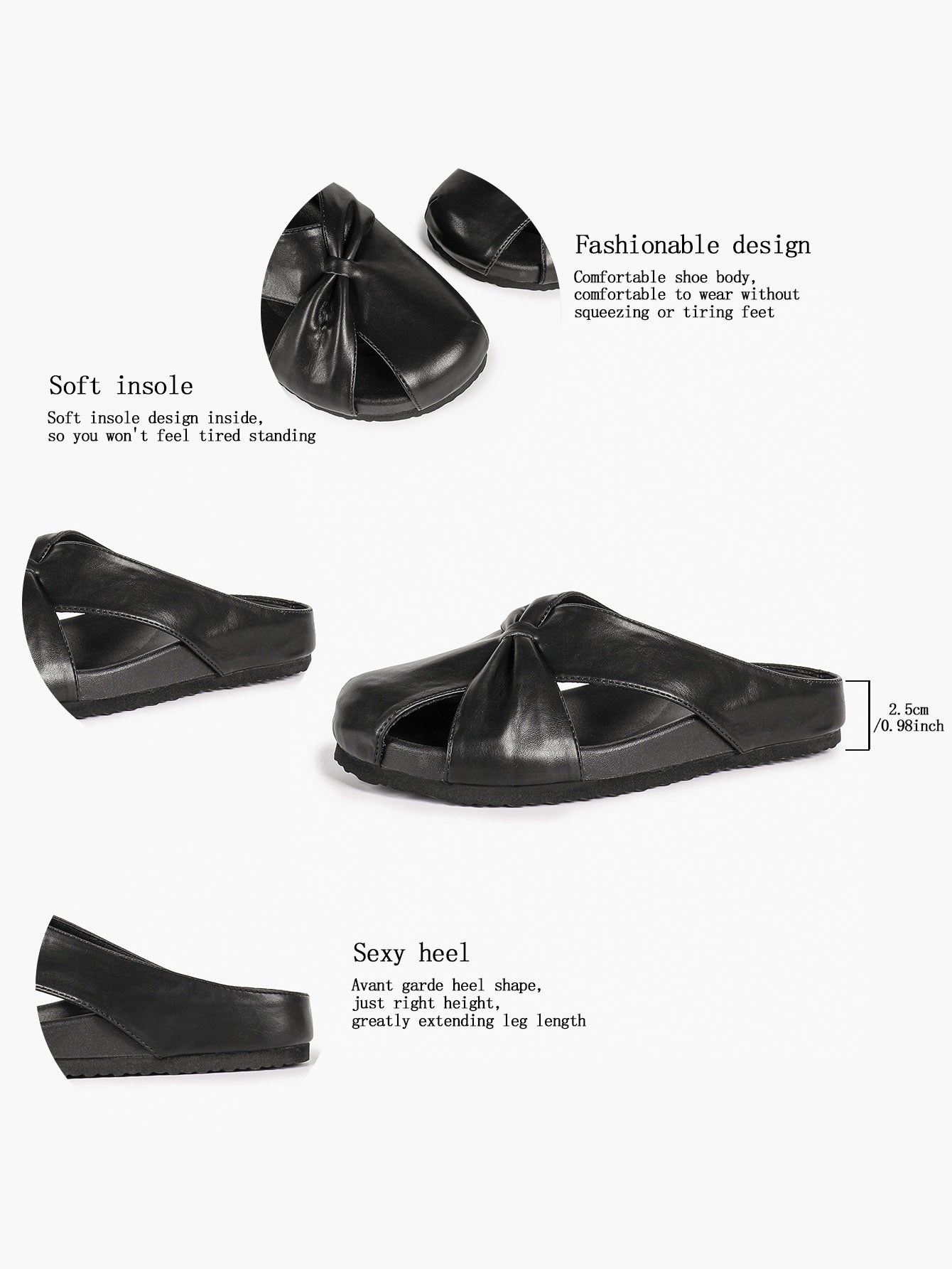 Women's White Faux Leather Knot Flat Mules Open Toe Slip-On Slide Sandals