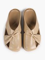 Women's White Faux Leather Knot Flat Mules Open Toe Slip-On Slide Sandals