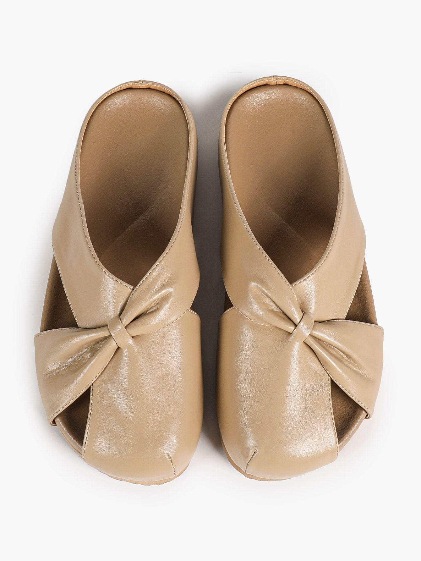 Women's White Faux Leather Knot Flat Mules Open Toe Slip-On Slide Sandals