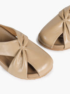 Women's White Faux Leather Knot Flat Mules Open Toe Slip-On Slide Sandals