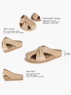 Women's White Faux Leather Knot Flat Mules Open Toe Slip-On Slide Sandals