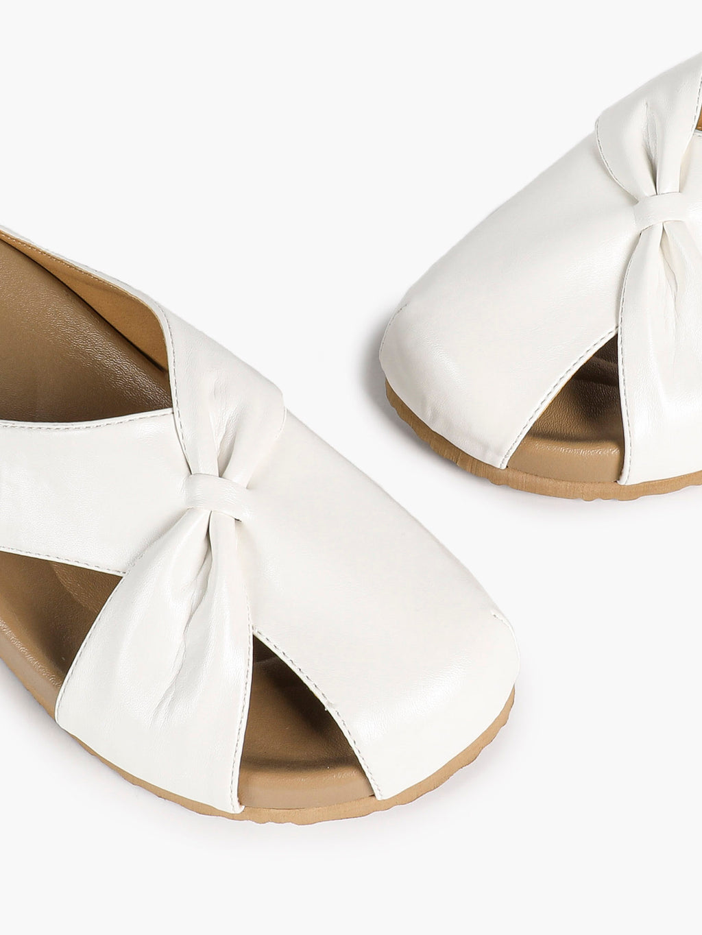 Women's White Faux Leather Knot Flat Mules Open Toe Slip-On Slide Sandals