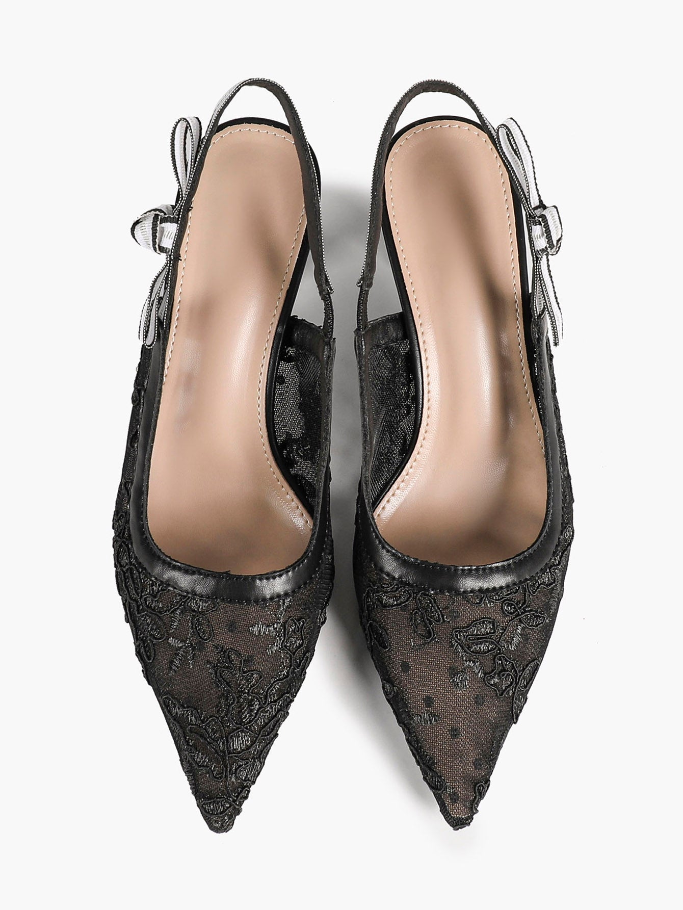 Women's Lace Slingback Heels Pointed Toe Kitten Heel Pumps Elegant Shoes
