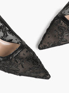 Women's Lace Slingback Heels Pointed Toe Kitten Heel Pumps Elegant Shoes