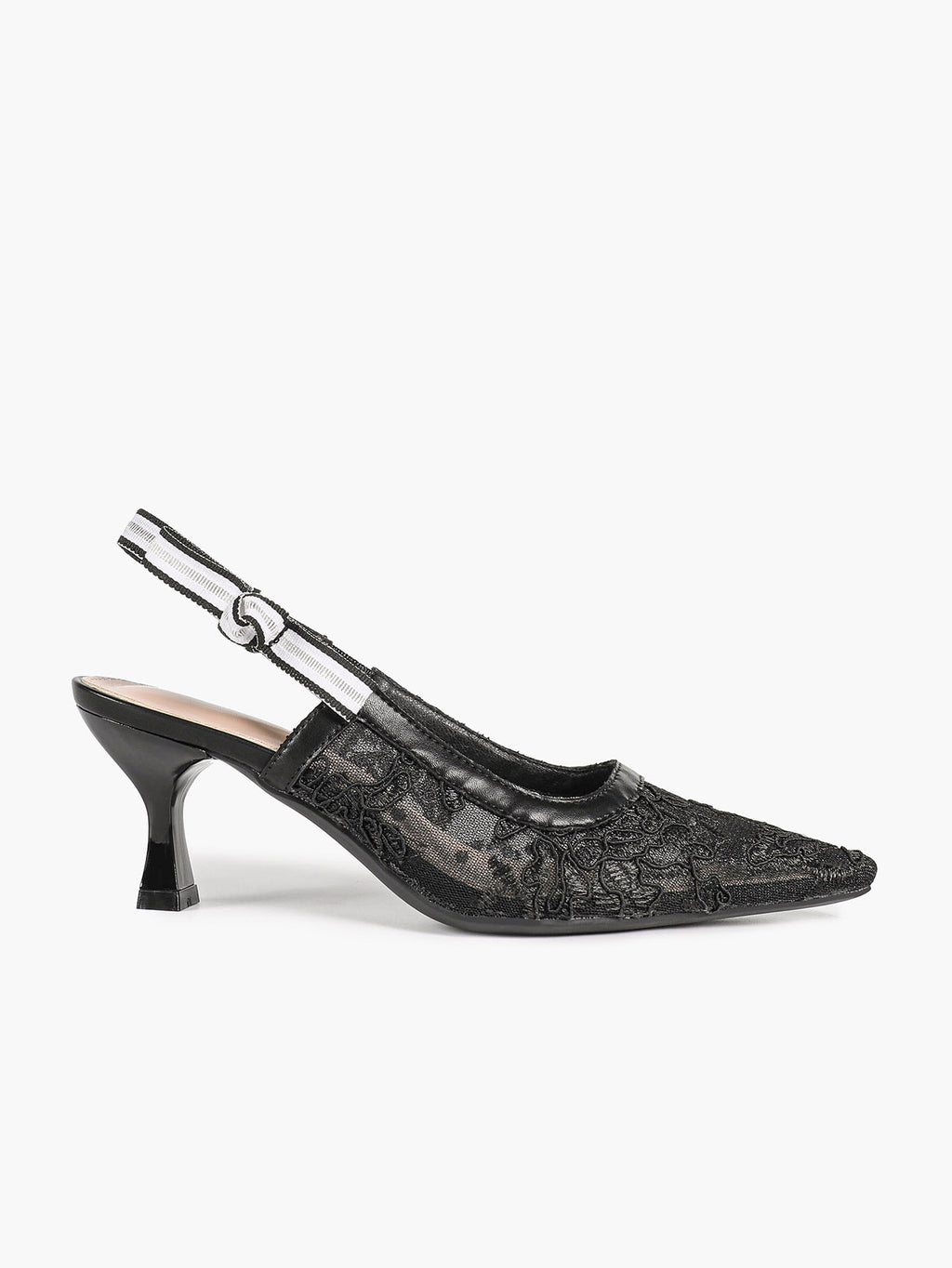 Women's Lace Slingback Heels Pointed Toe Kitten Heel Pumps Elegant Shoes