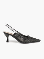 Women's Lace Slingback Heels Pointed Toe Kitten Heel Pumps Elegant Shoes