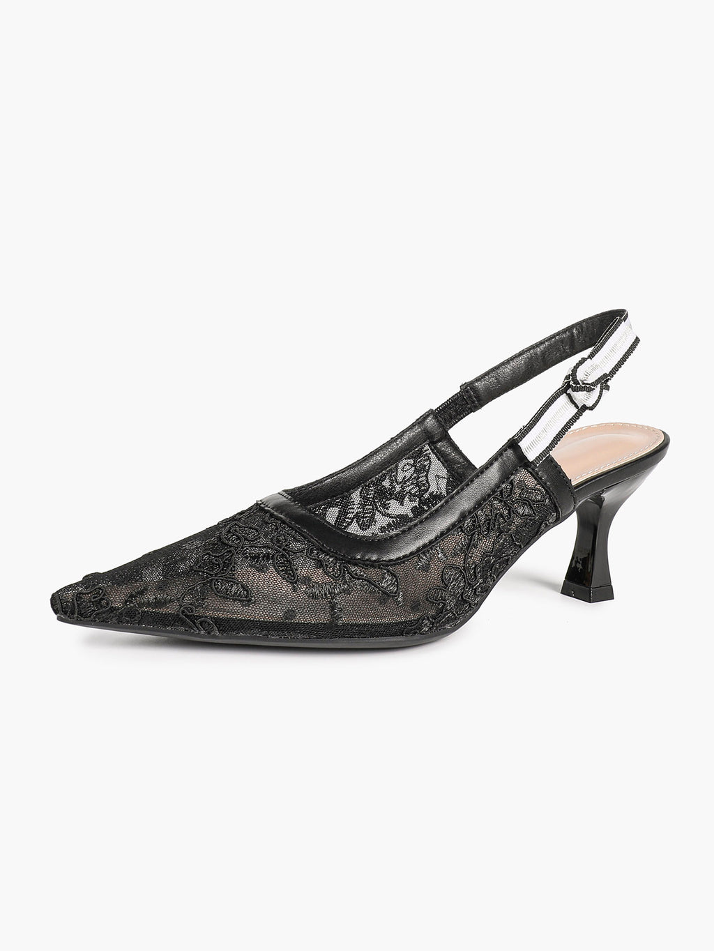 Women's Lace Slingback Heels Pointed Toe Kitten Heel Pumps Elegant Shoes