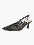 Women's Lace Slingback Heels Pointed Toe Kitten Heel Pumps Elegant Shoes