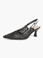 Women's Lace Slingback Heels Pointed Toe Kitten Heel Pumps Elegant Shoes