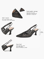 Women's Lace Slingback Heels Pointed Toe Kitten Heel Pumps Elegant Shoes