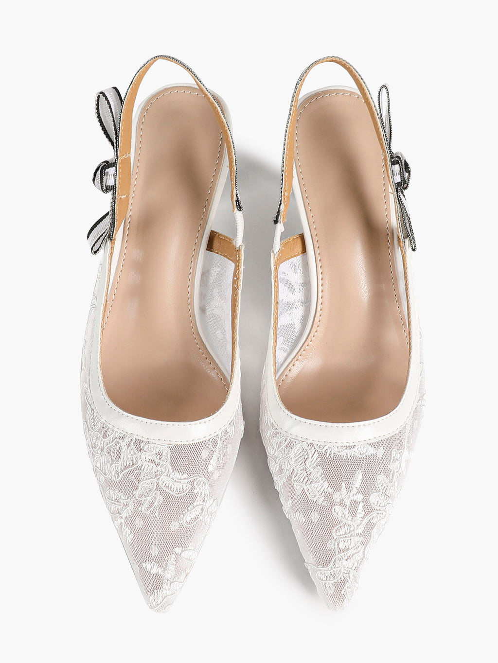 Women's Lace Slingback Heels Pointed Toe Kitten Heel Pumps Elegant Shoes