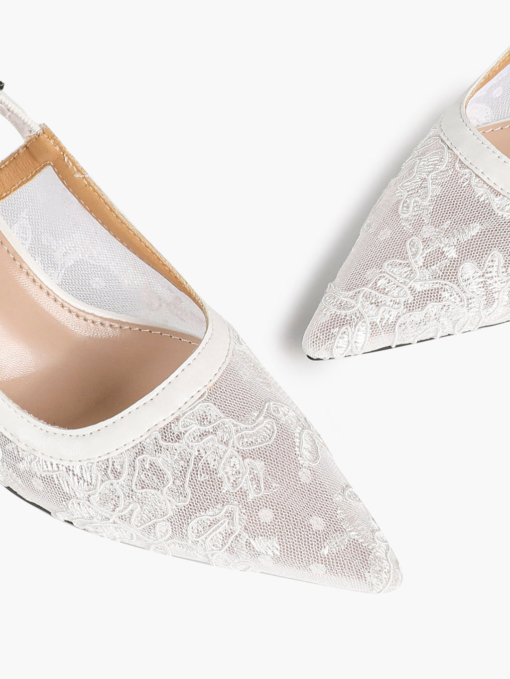 Women's Lace Slingback Heels Pointed Toe Kitten Heel Pumps Elegant Shoes