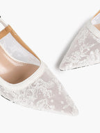 Women's Lace Slingback Heels Pointed Toe Kitten Heel Pumps Elegant Shoes