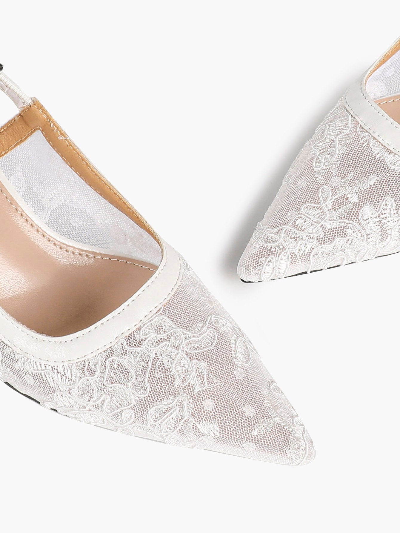 Women's Lace Slingback Heels Pointed Toe Kitten Heel Pumps Elegant Shoes