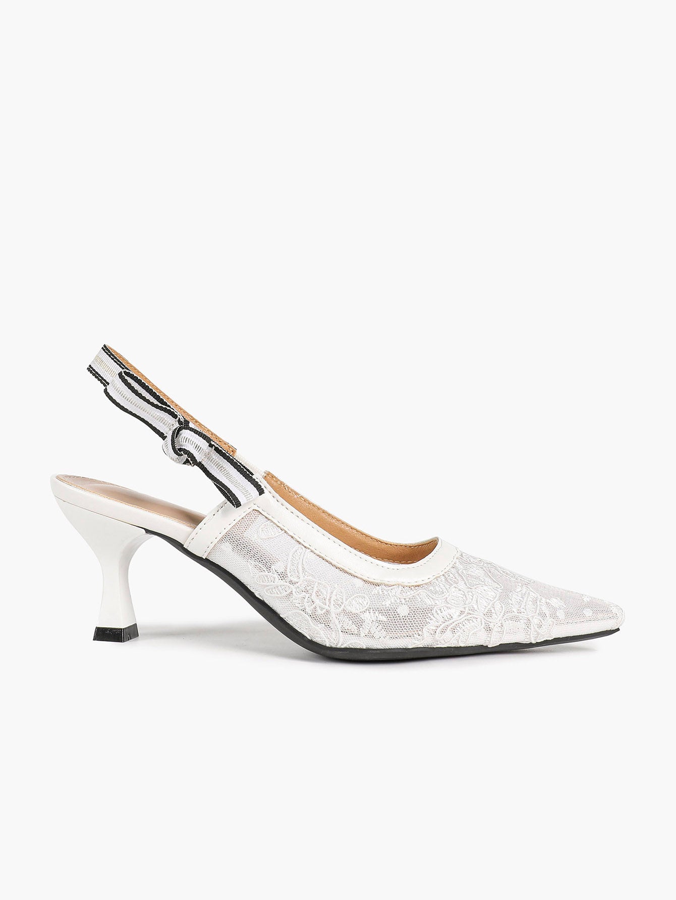 Women's Lace Slingback Heels Pointed Toe Kitten Heel Pumps Elegant Shoes
