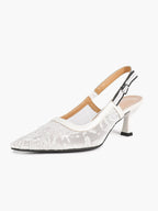 Women's Lace Slingback Heels Pointed Toe Kitten Heel Pumps Elegant Shoes