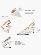 Women's Lace Slingback Heels Pointed Toe Kitten Heel Pumps Elegant Shoes