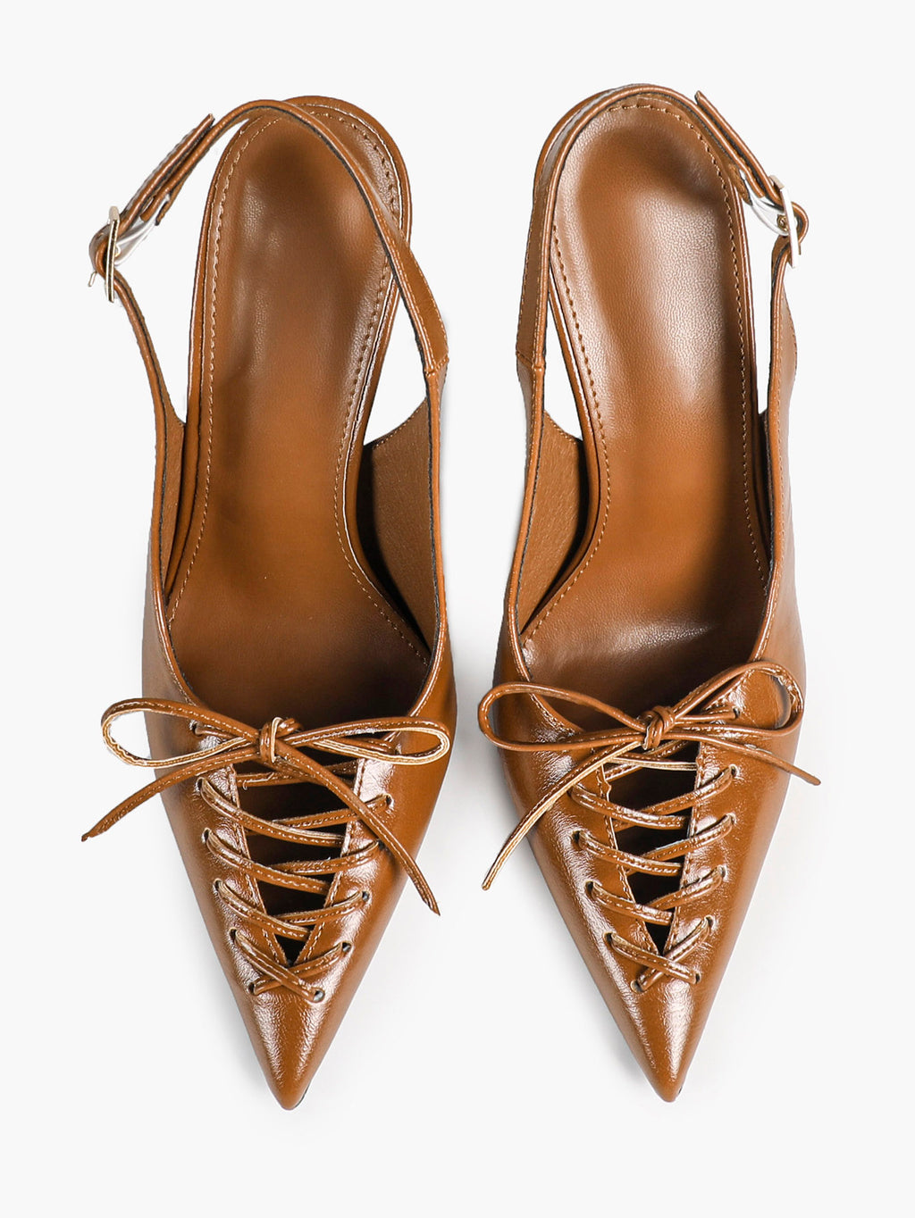 Women's Burgundy Patent Leather Lace-Up Pointed Toe Stiletto Heels with Bow Party Evening