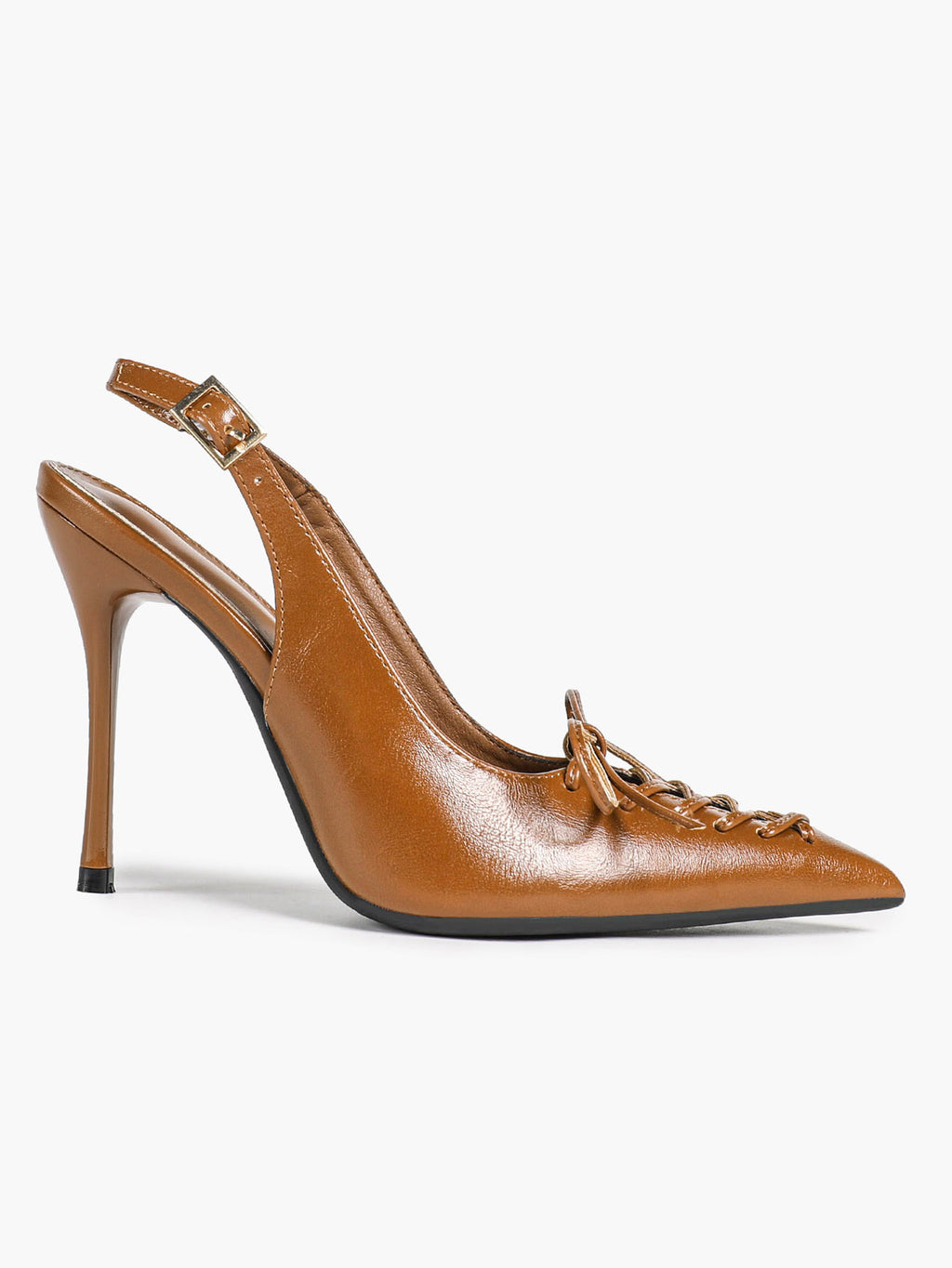 Women's Burgundy Patent Leather Lace-Up Pointed Toe Stiletto Heels with Bow Party Evening