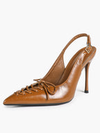 Women's Burgundy Patent Leather Lace-Up Pointed Toe Stiletto Heels with Bow Party Evening