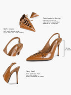 Women's Burgundy Patent Leather Lace-Up Pointed Toe Stiletto Heels with Bow Party Evening