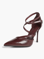 Crisscross Ankle Strap Stiletto Heels Pointed Toe Cutout Pumps Prom Party Evening