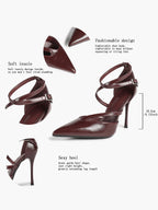 Crisscross Ankle Strap Stiletto Heels Pointed Toe Cutout Pumps Prom Party Evening