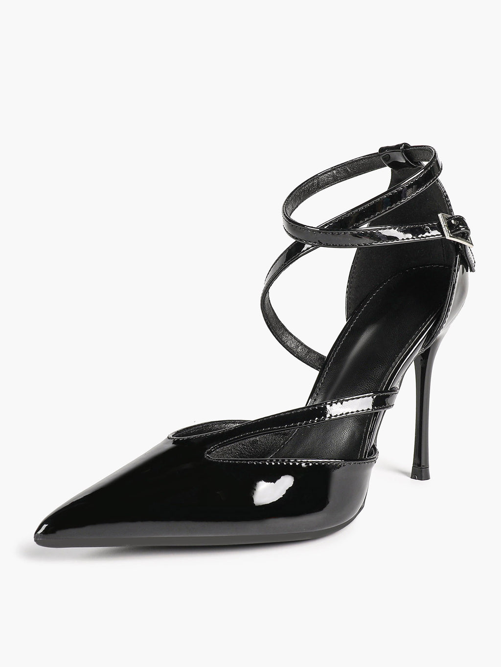 Crisscross Ankle Strap Stiletto Heels Pointed Toe Cutout Pumps Prom Party Evening