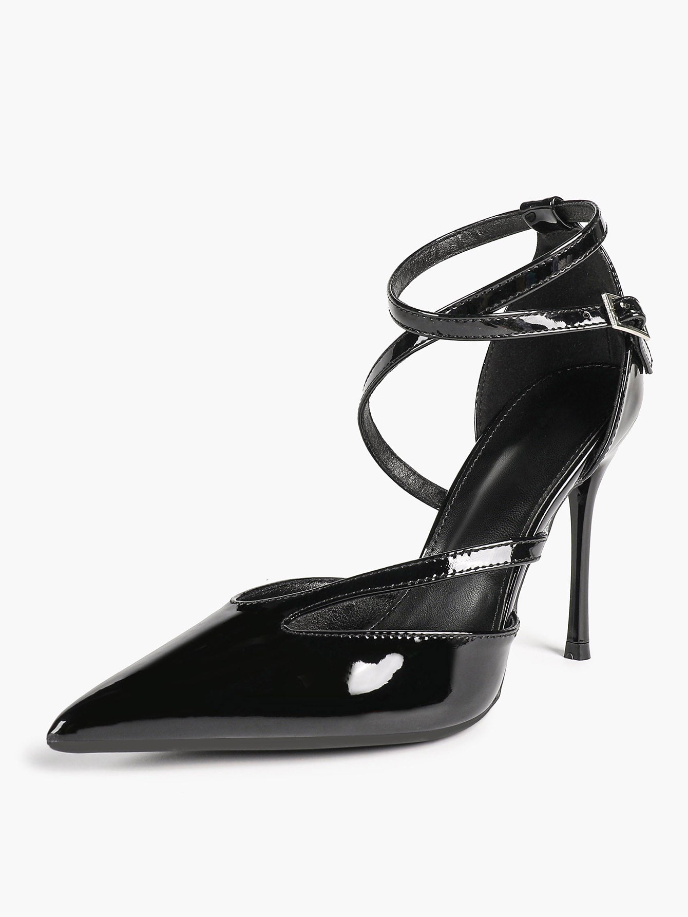 Crisscross Ankle Strap Stiletto Heels Pointed Toe Cutout Pumps Prom Party Evening