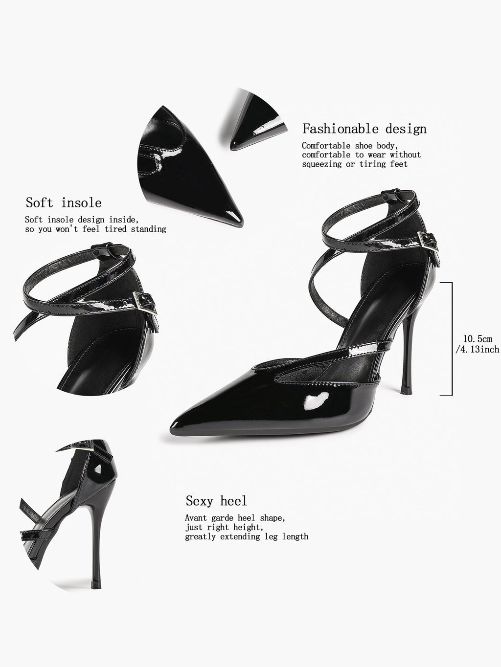 Crisscross Ankle Strap Stiletto Heels Pointed Toe Cutout Pumps Prom Party Evening