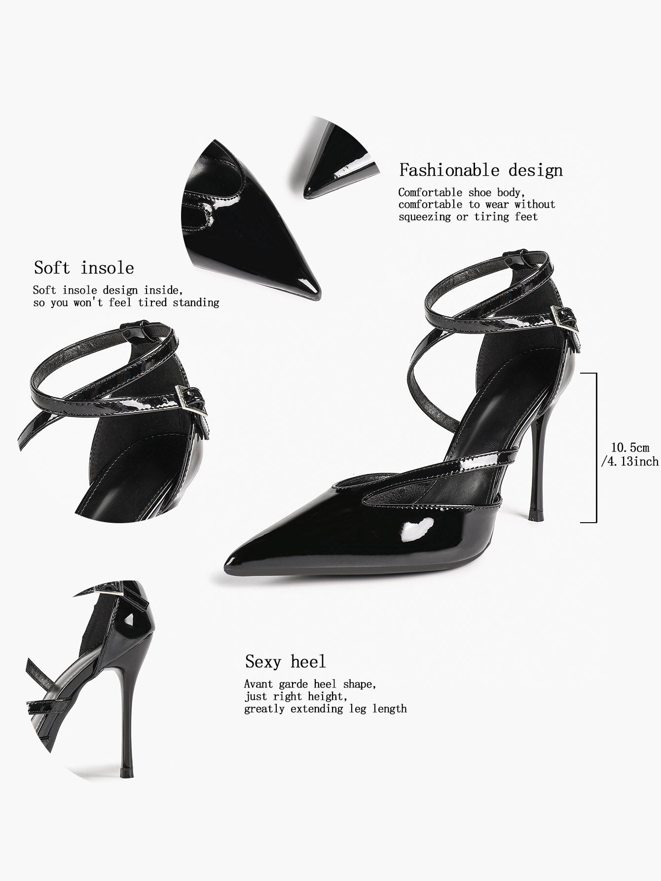 Crisscross Ankle Strap Stiletto Heels Pointed Toe Cutout Pumps Prom Party Evening