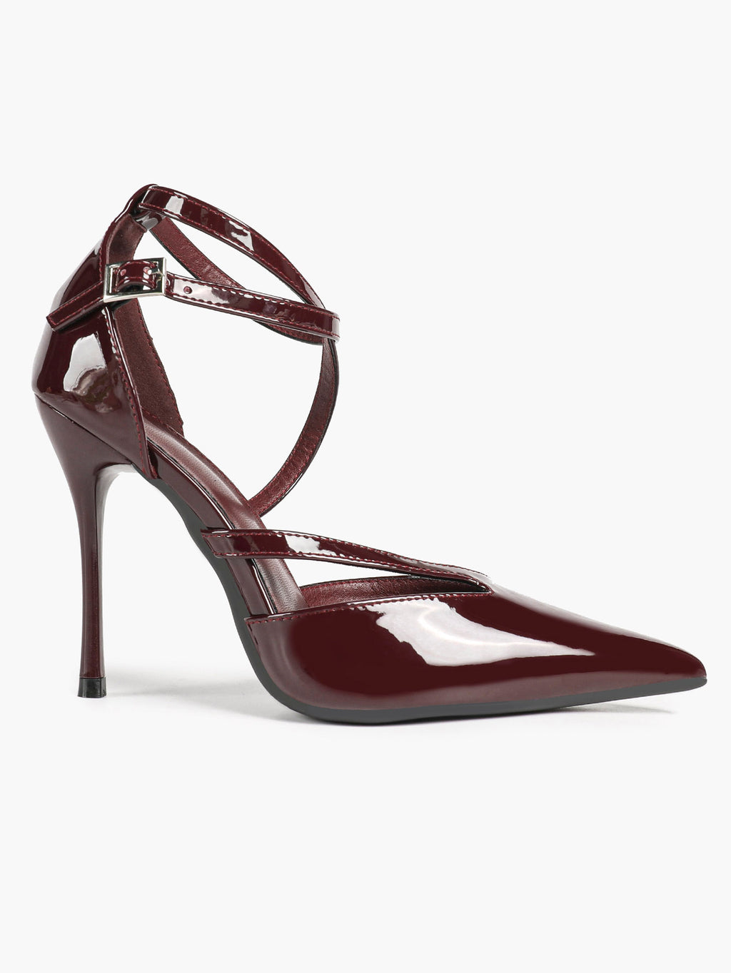 Crisscross Ankle Strap Stiletto Heels Pointed Toe Cutout Pumps Prom Party Evening