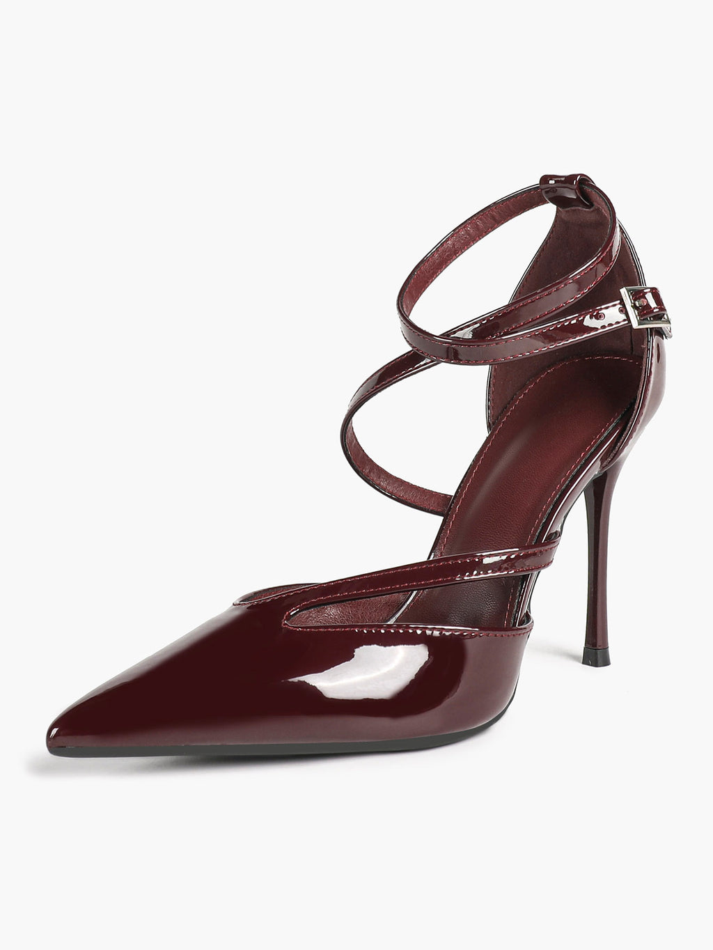 Crisscross Ankle Strap Stiletto Heels Pointed Toe Cutout Pumps Prom Party Evening