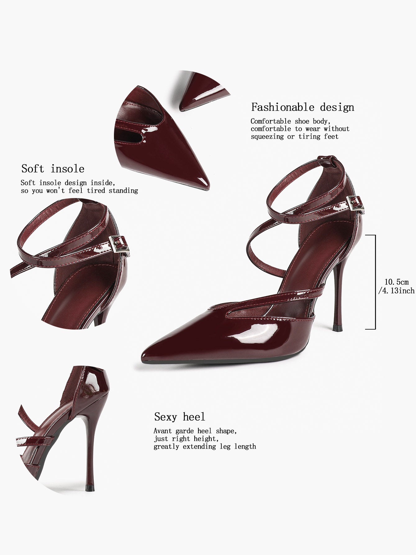 Crisscross Ankle Strap Stiletto Heels Pointed Toe Cutout Pumps Prom Party Evening