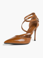 Crisscross Ankle Strap Stiletto Heels Pointed Toe Cutout Pumps Prom Party Evening