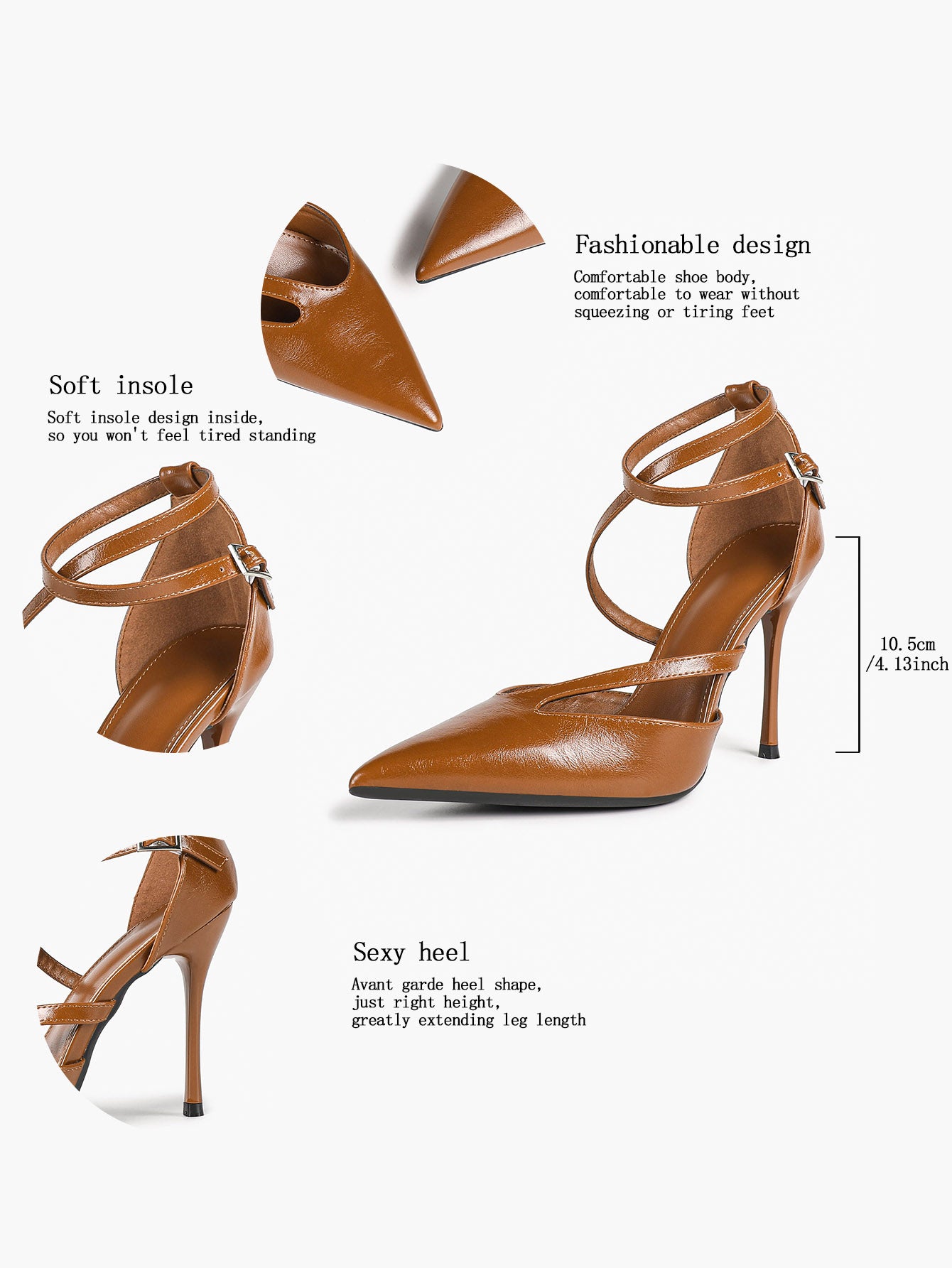 Crisscross Ankle Strap Stiletto Heels Pointed Toe Cutout Pumps Prom Party Evening