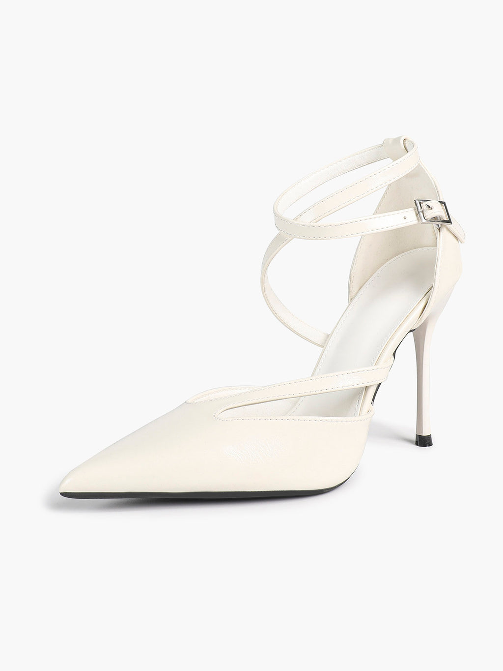 Crisscross Ankle Strap Stiletto Heels Pointed Toe Cutout Pumps Prom Party Evening