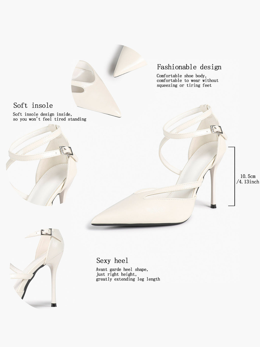 Crisscross Ankle Strap Stiletto Heels Pointed Toe Cutout Pumps Prom Party Evening
