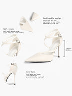 Crisscross Ankle Strap Stiletto Heels Pointed Toe Cutout Pumps Prom Party Evening
