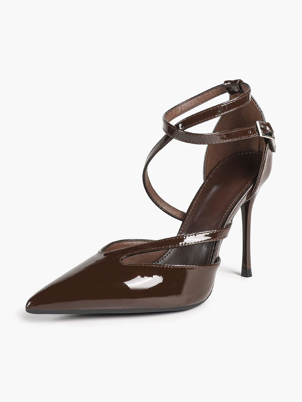 Crisscross Ankle Strap Stiletto Heels Pointed Toe Cutout Pumps Prom Party Evening