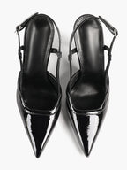 Brown Slingback Heels Pointed Toe Stiletto Pumps with T-Strap Office Business Meeting